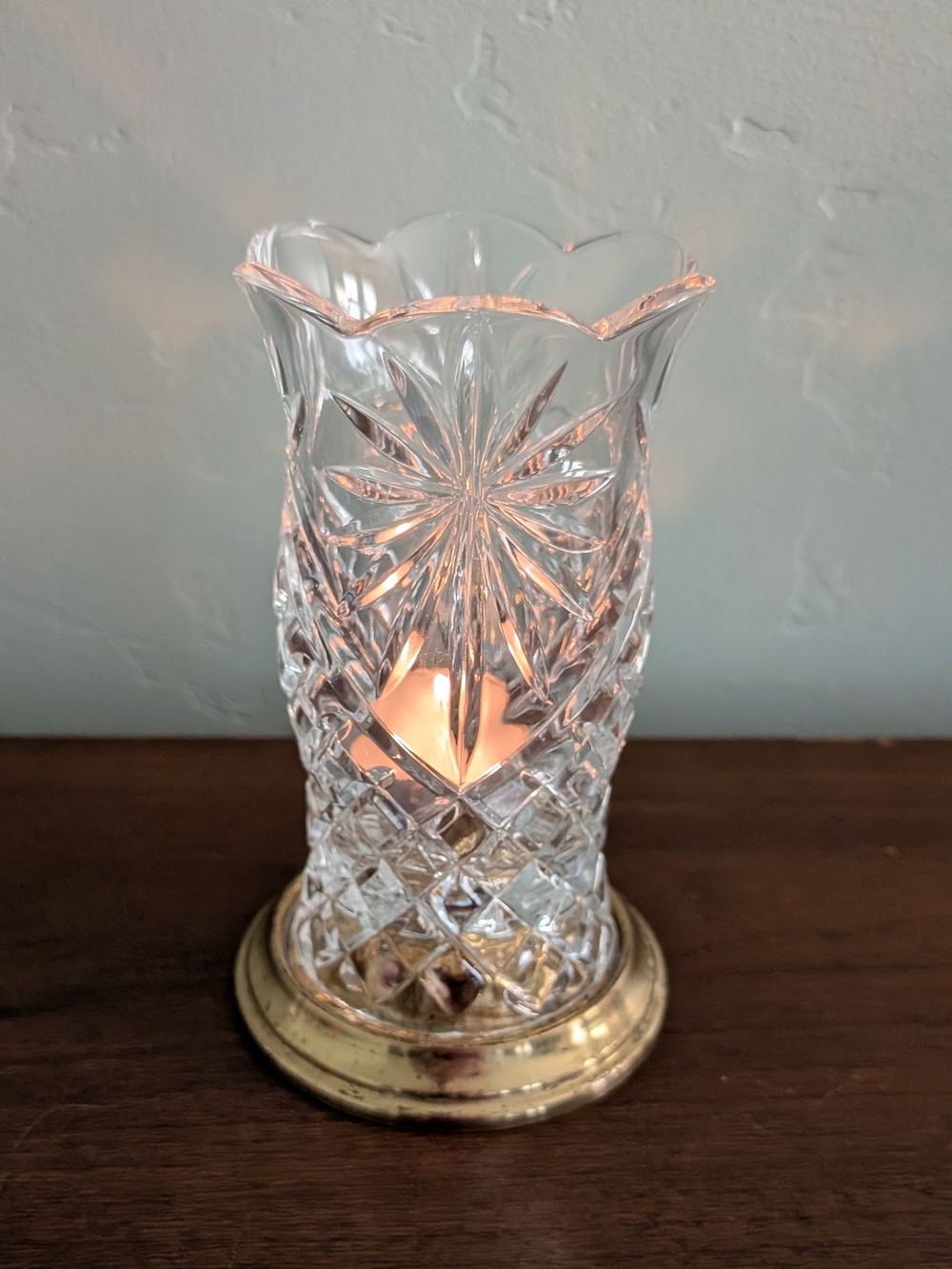 Vintage Fairy Lamp Clear Cut Glass Hurricane Lamp Gold Base